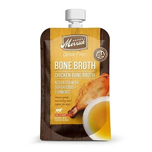 Merrick Grain-Free Chicken Bone Broth Wet Dog Food Topper – 7 oz Pouch