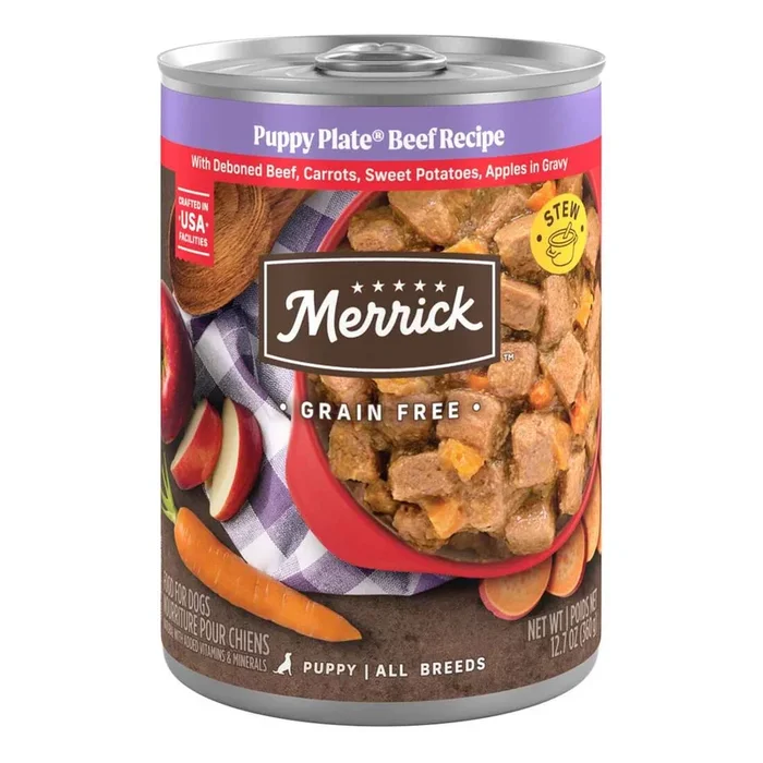 Merrick Grain Free Puppy Wet Dog Food, Puppy Plate Beef Recipe – 12.7 Ounce Can