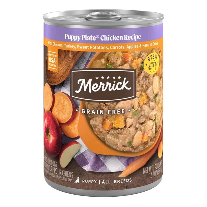 Merrick Grain Free Wet Puppy Food, Premium Soft And Gluten Free Canned Dog Food, Puppy Plate Chicken