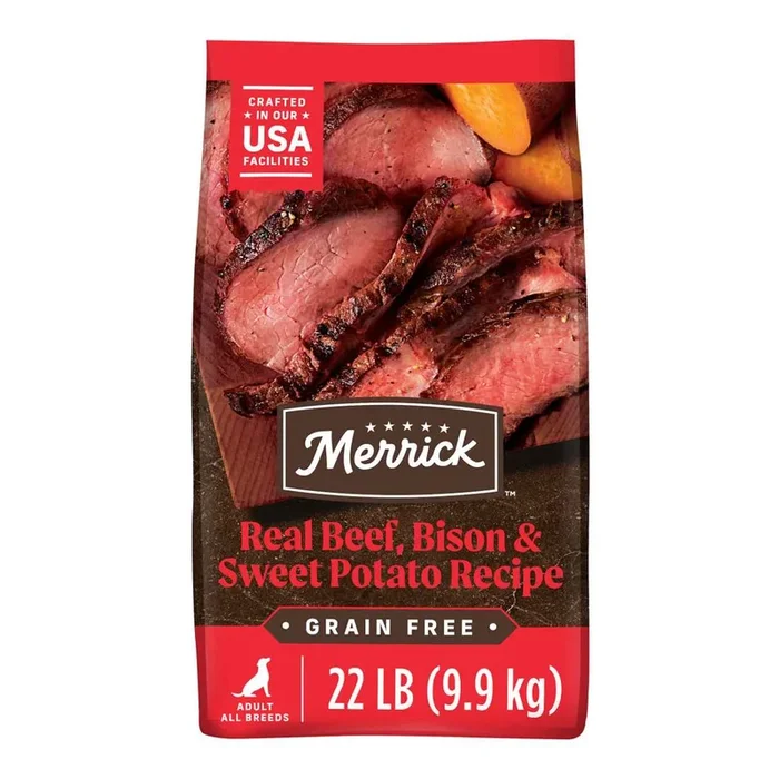 Merrick Premium Grain Free Adult Dry Dog Food, Beef, Bison And Sweet Potato – 22.0 Pound Bag