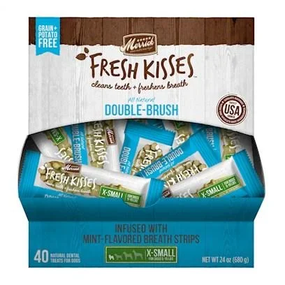 Merrick Treats Mint Breath Strips X-Small Brush Dog Dental Chews – Single Serve Box (40 ct)