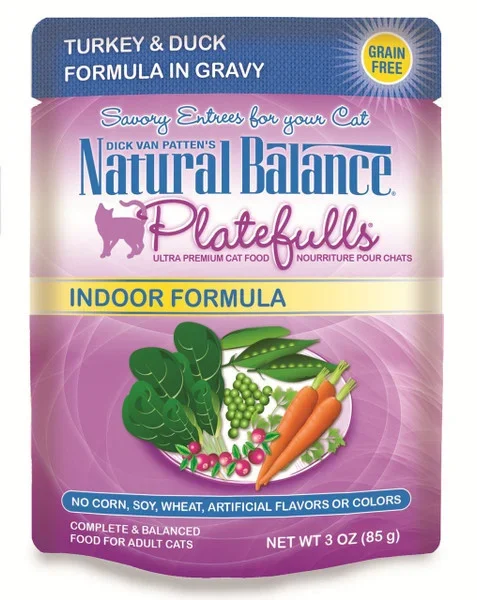 Natural Balance Platefulls Grain-Free Indoor Turkey & Duck Formula in Gravy Cat Food Pouches 3 oz