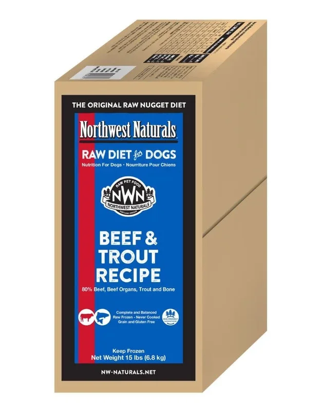 NORTHWEST NATURALS Frozen Raw Beef and Trout Dog Food 15LB Nuggets