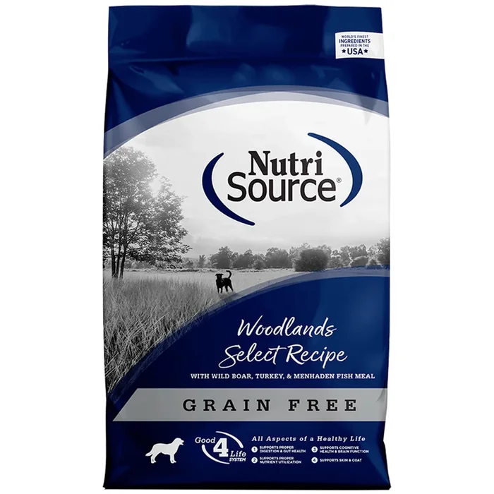NutriSource Grain Free Dry Dog Food – Woodland Select Boar, Turkey, & Menhaden Fish – 26lb Bag