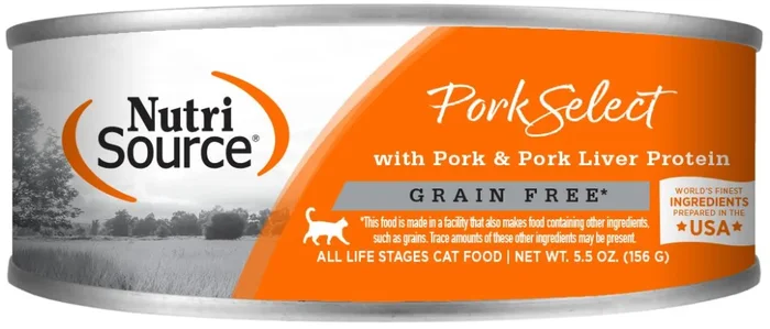 NutriSource Grain Free Pork & Pork Liver Select Canned Cat Food, 5.5-oz