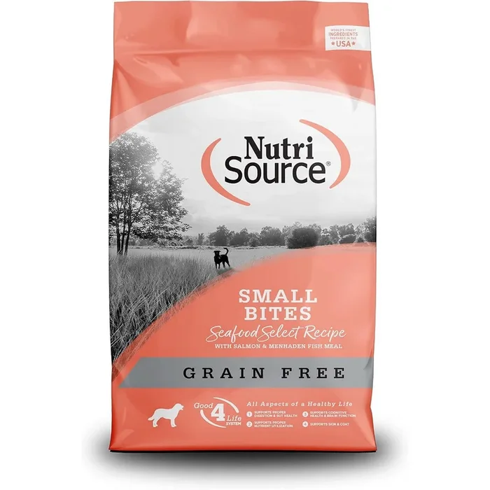 NutriSource Grain Free Small Bites Dry Dog Food – Seafood Select Salmon & Menhaden Fish – 12lb Bag