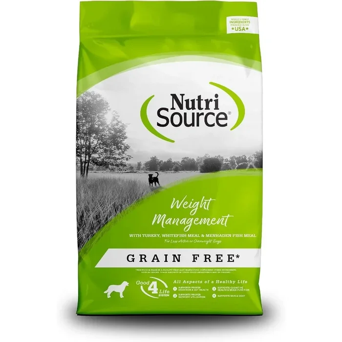 NutriSource Grain Free Weight Management Dry Dog Food – Turkey, Whitefish, & Menhaden – 12lb Bag