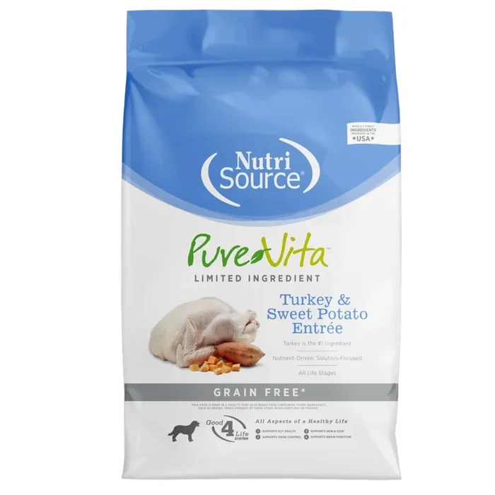 NutriSource Pure Vita Grain Free Turkey & Sweet Potato Dry Dog Food 12lb Bag