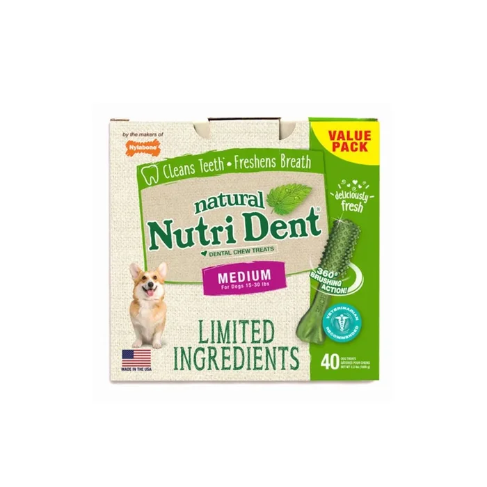 Nylabone – Nutri Dent Limited Ingredient Dental Chews Fresh Breath – Medium 40 Count – Dog Treats