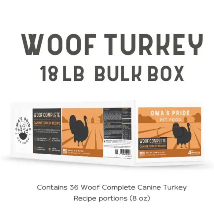 OMA’S PRIDE Frozen Dog Food Woof Complete Turkey 18 LB