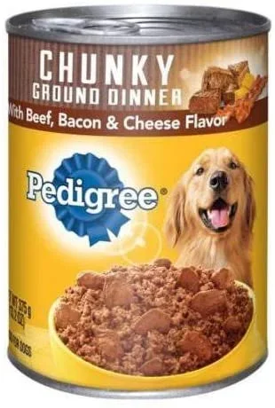 Pedigree Traditional Ground Dinner with Chunky Beef, Bacon & Cheese Canned Dog Food – 13.2 oz – Case of 12