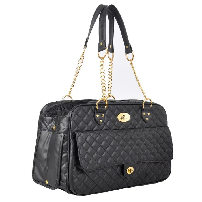 Pet Carrier – Quilted PU Leather with Gold Chain
