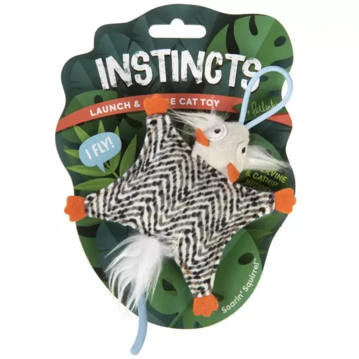 Petlinks® Instincts Soarin’ Squirrel™ HappyNip™ Silvervine & Catnip Crinkle Plush Launch and Chase Cat Toy (Small)