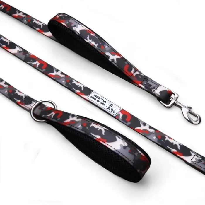 Поводок BESTIA DOG SPORT с двойной ручкой, красный камуфляж