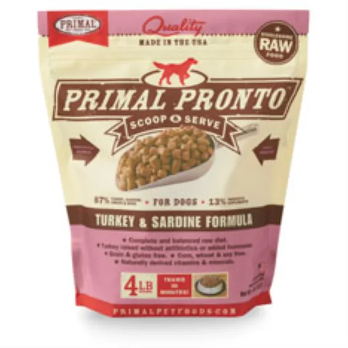 Primal Pronto Raw Frozen Turkey & Sardine Formula Dog Food, 4-lb