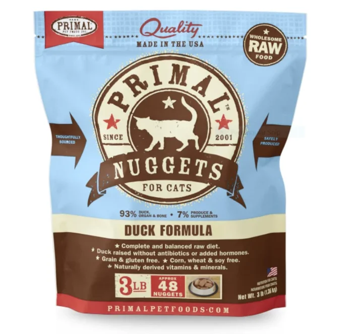 Primal Raw Frozen Nuggets Duck Formula Cat Food, 3-lb