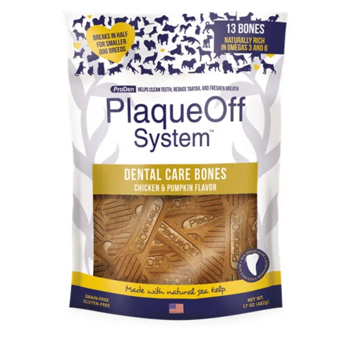 ProDen PlaqueOff System Dental Care Bones Chicken & Pumpkin Dental Dog Treats, 17-oz