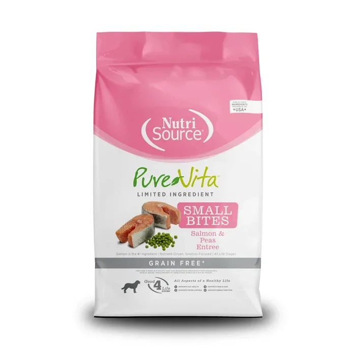 Pure Vita Grain Free Salmon & Peas Small Bites Dry Dog Food, 4 Pounds