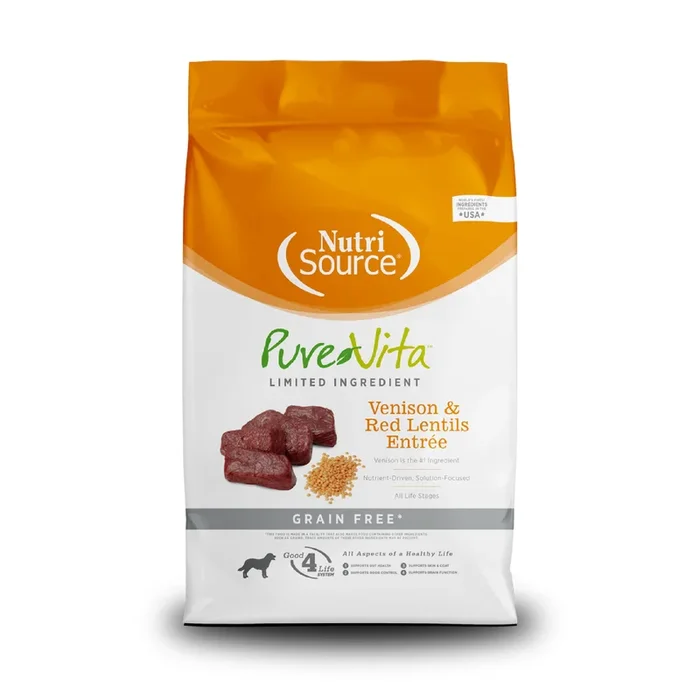 Pure Vita Grain Free Venison & Red Lentils Dry Dog Food, 4 Pounds