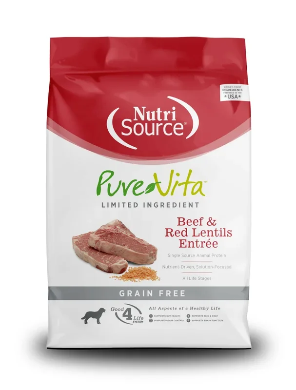 PureVita Grain Free Beef and Red Lentils Dry Dog Food, 5-lb