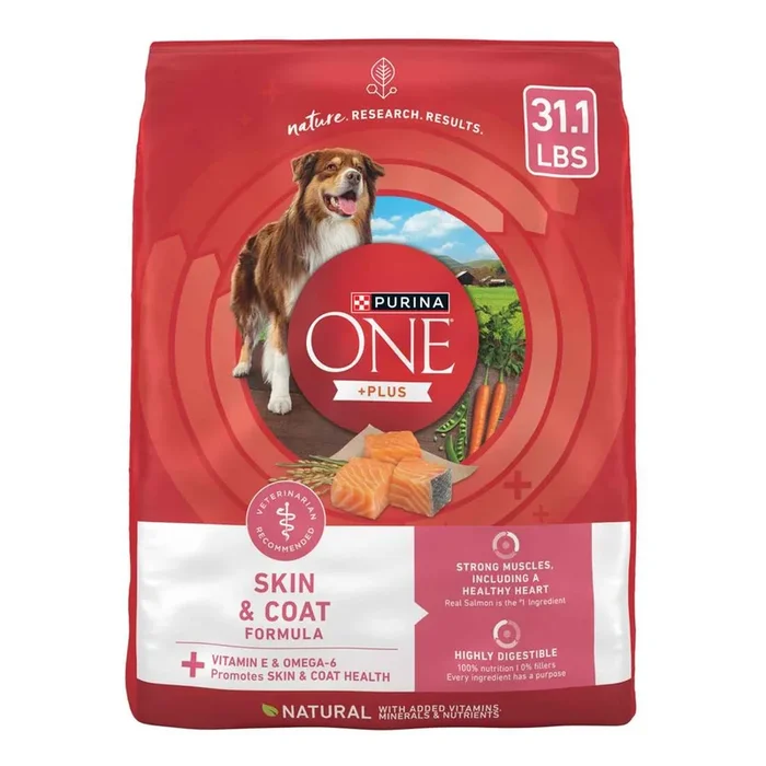 Purina ONE Natural, Sensitive Stomach Dry Dog Food, +Plus Skin & Coat Formula – 31.1 Pound Bag