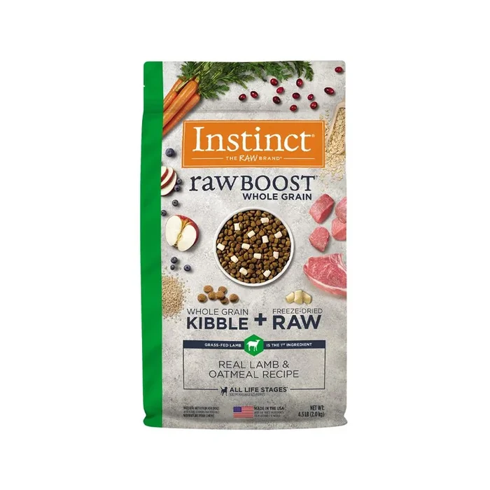 Raw Boost All Life Stages Whole Grain Kibble + Raw Dog Dry Food – Lamb & Oatmeal