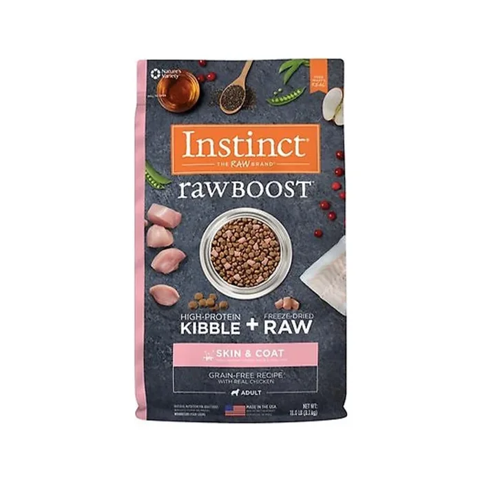 Raw Boost Skin & Coat Grain Free Kibble + Raw Adult Dog Dry Food – Chicken