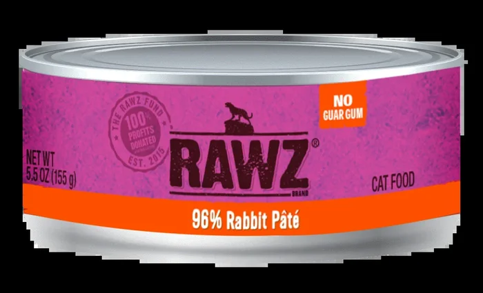 RAWZ Cat 96% Rabbit Pate Wet Cat Food Can, 5.5-oz