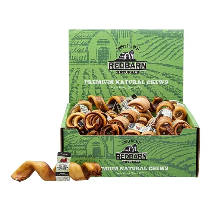 Red Barn Puffed Collagen Curly Springs Natural Dog Chews – 6-7 Inch – 25 Count