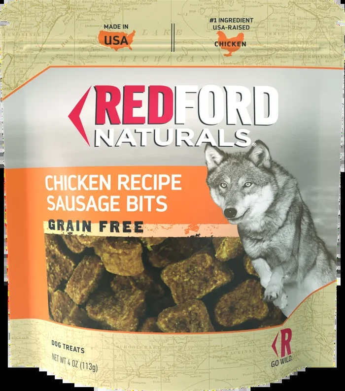 Redford Naturals Adult Grain Free Sausage Bits Dog Treat, Chicken Recipe, 4 Ounces