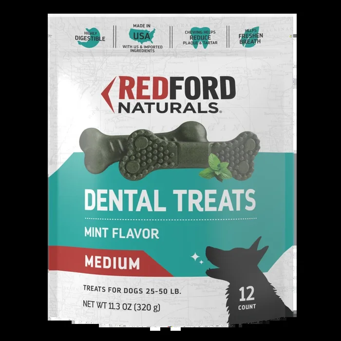 Redford Naturals Dental Dog Treats, Mint Flavor, Medium, 12 Count, 11.3 Ounces