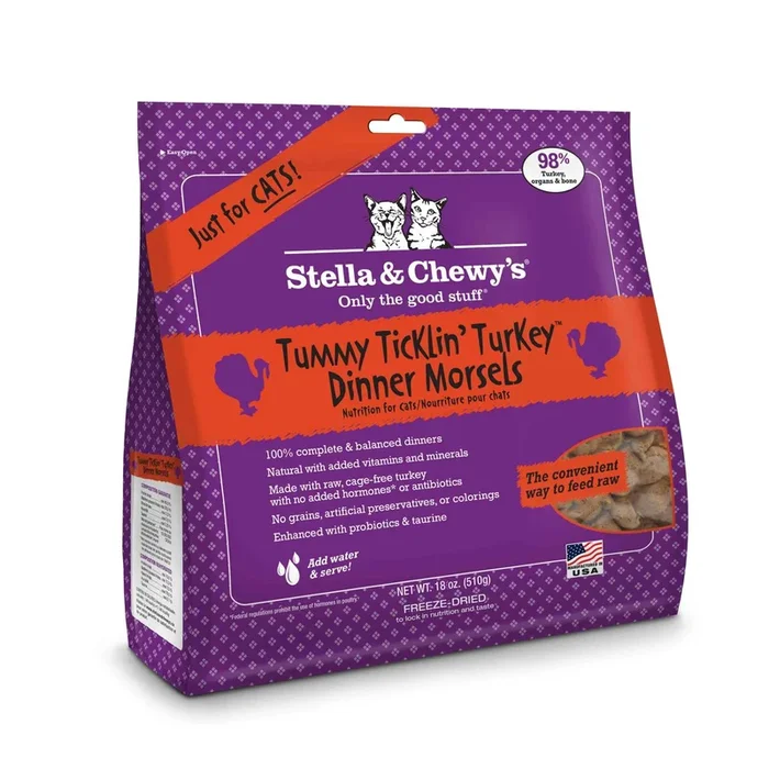 Stella & Chewy’s Dinner Tummy Ticklin’ Turkey Freeze-Dried Cat Food – 18 Oz