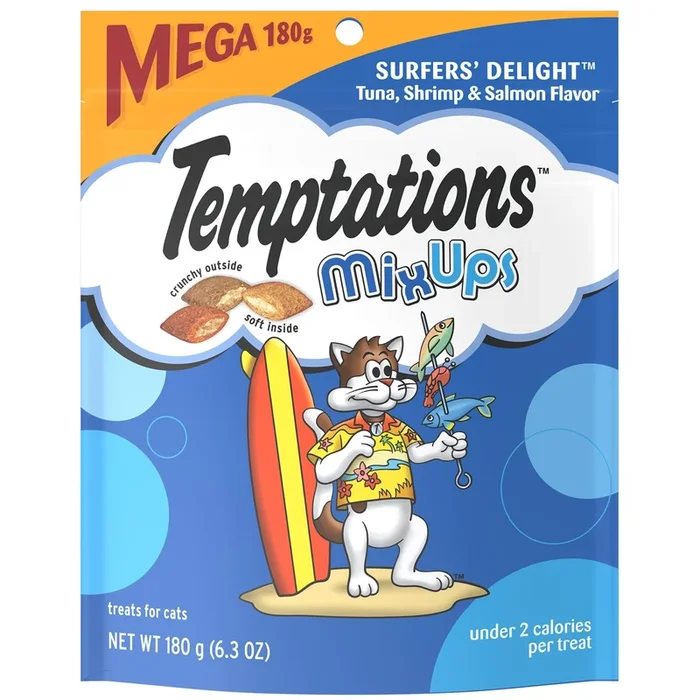 TEMPTATIONS MIXUPS Crunchy and Soft Cat Treats Surfers Delight Flavor 6.3 oz. Pouch