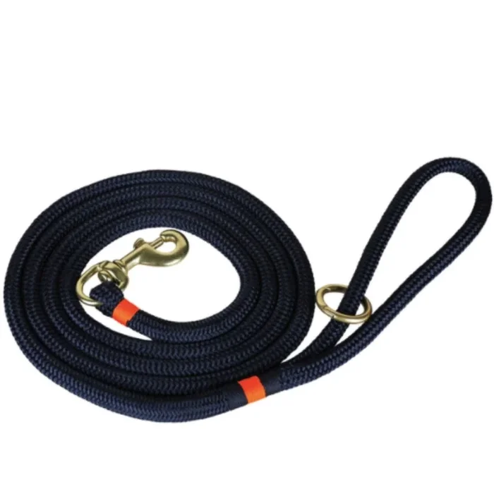 THE BELTED COW Maine Dock Line Dog Lead in Navy with Orange Trim