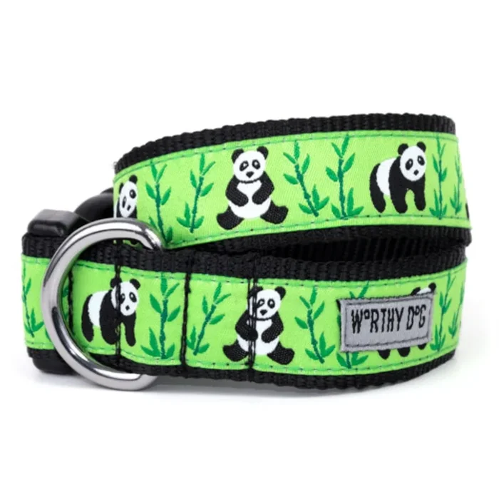 The Worthy Dog Pandas Dog Collar, Green, Small
