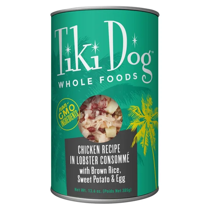 Tiki Dog Luau Chicken in Lobster Consomme with Brown Rice Sweet Potato & Egg Whole Wet Dog Food – 13.6 oz Can – Case of 12
