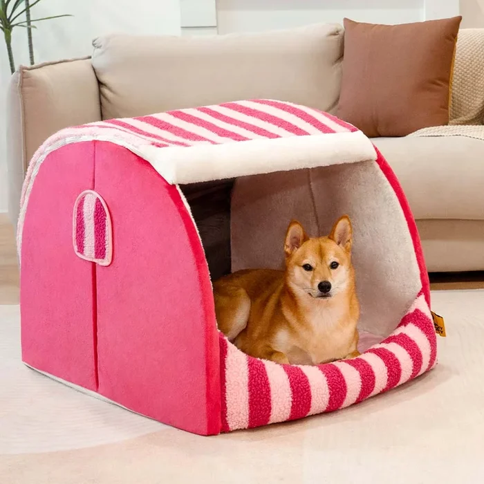 Trendy Striped House Orthopedic Dog Bed – Cozy Hideaway