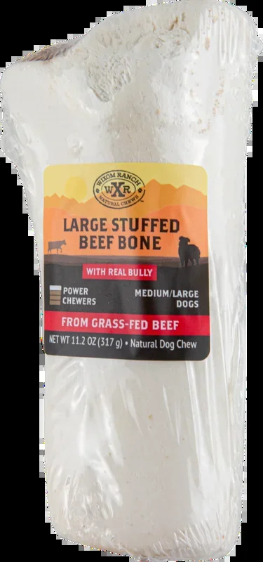 Wixom Ranch Natural Chews Large Stuffed Beef Bone With Real Bully