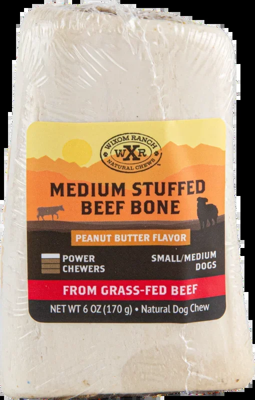 Wixom Ranch Natural Chews Medium Stuffed Beef Bone Peanut Butter Flavor