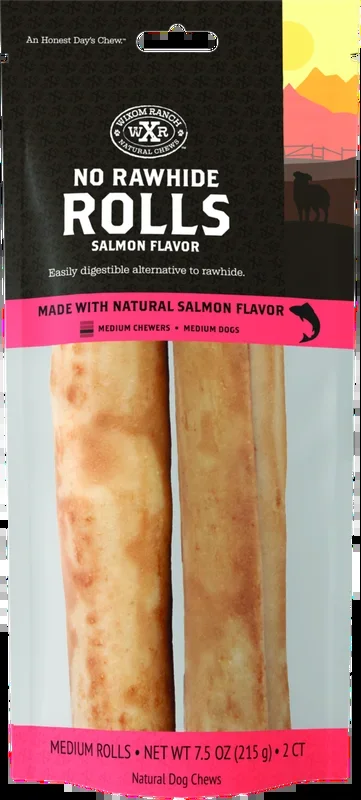 Wixom Ranch Natural Chews No Rawhide Rolls Salmon Flavor, Medium, 2 Count