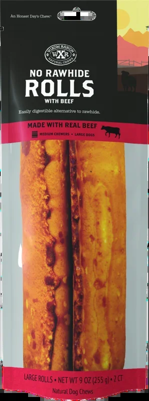 Wixom Ranch Natural Chews No Rawhide Rolls With Beef, Large, 2 Count