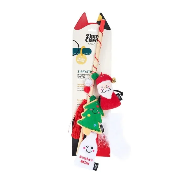 ZIPPYCLAWS Holiday Zippystick Santa with Cookies & Milk Cat Toy