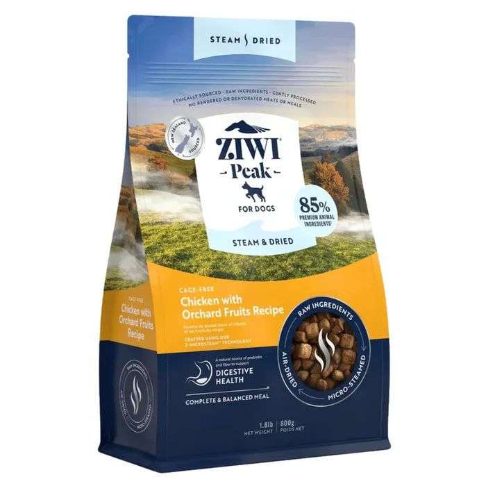 Ziwi Peak Steam-Dried Dog Food – Chicken & Orchard Fruits – 1.8lb Bag